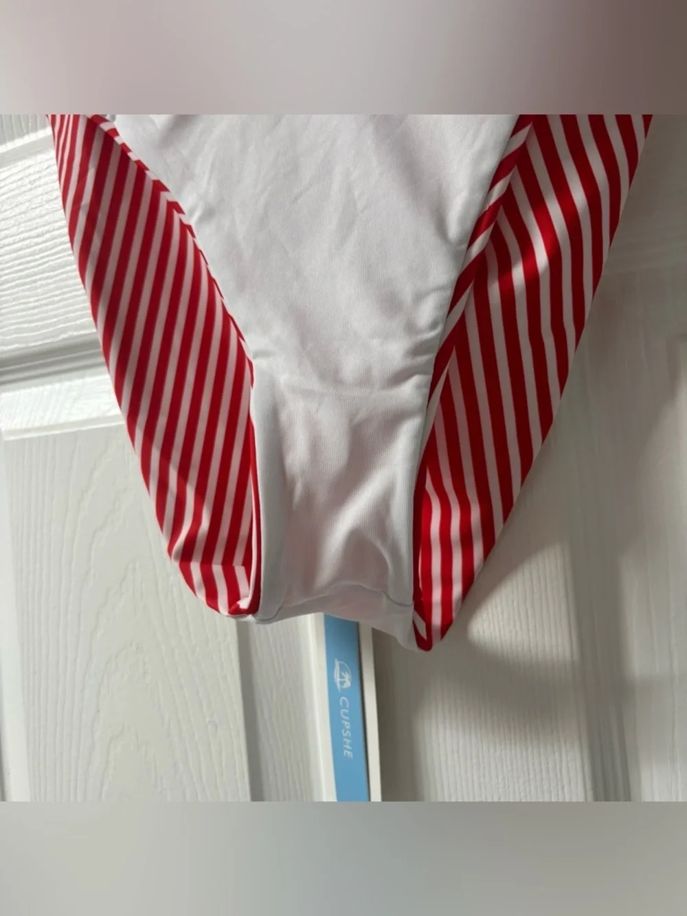 Cupshe High Cut Red & White Stripe Bikini Bottoms Women’s Size Large NEW